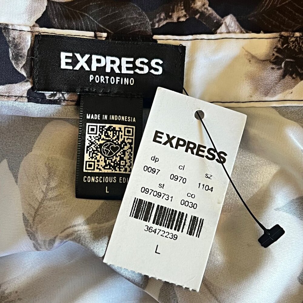 Express Portofino Floral Magnolia Long Sleeve Button Up Blouse Lightweight Large - Picture 12 of 12